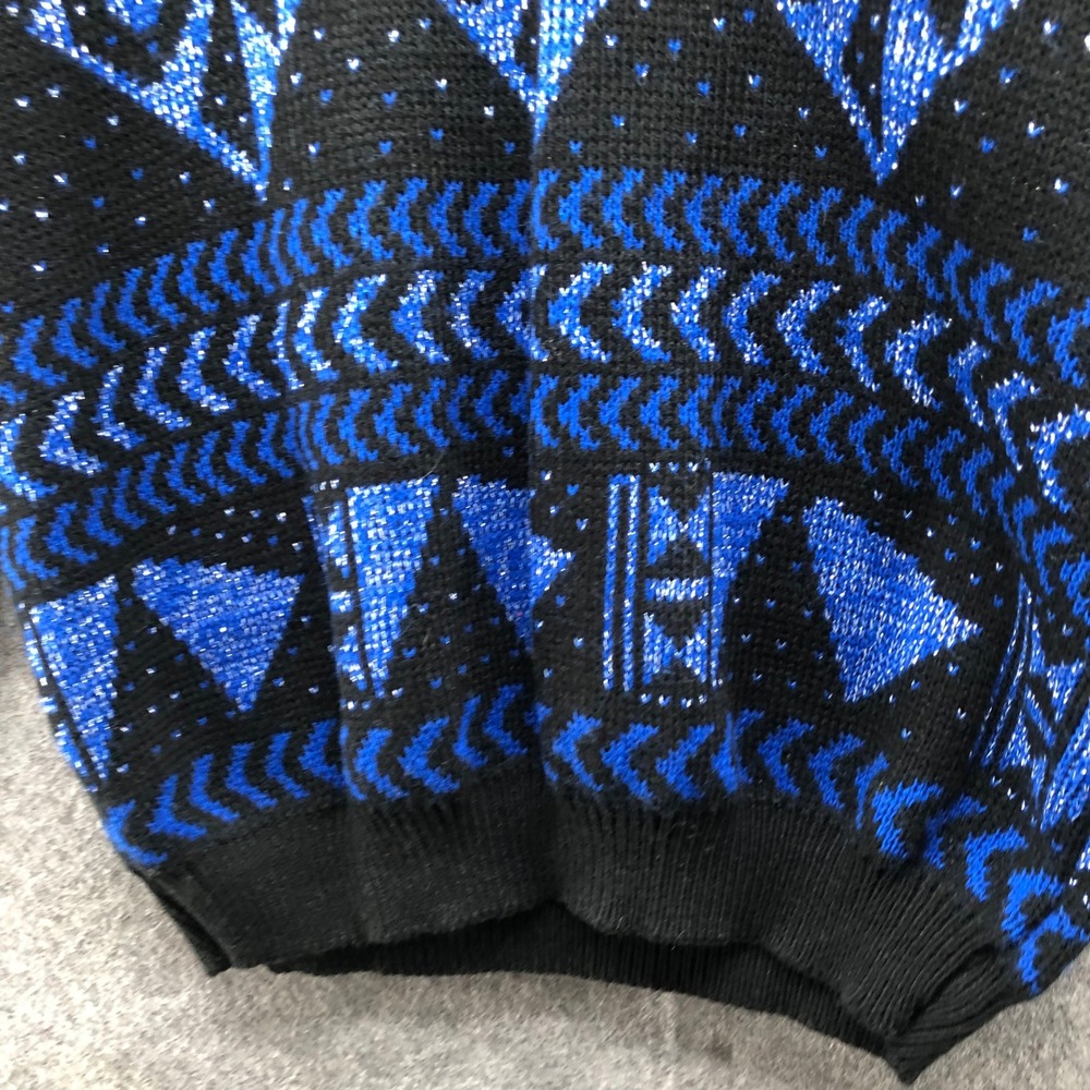 Vintage 80s Metallic Blue Black Abstract Geometric Sweater Womens L XL Oversized - Picture 9 of 12